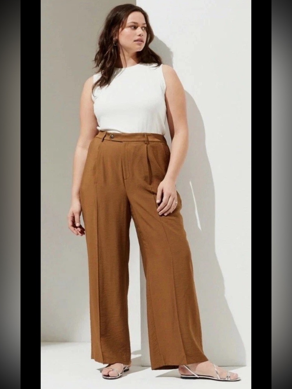 Banana Republic Wide Leg High Rise Flowy Dress Career Pants Tan Size 10 NWT